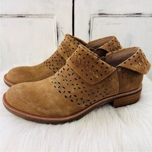 Sofft Brown Suede Leather Laser Cut Fold Down Comfort Booties